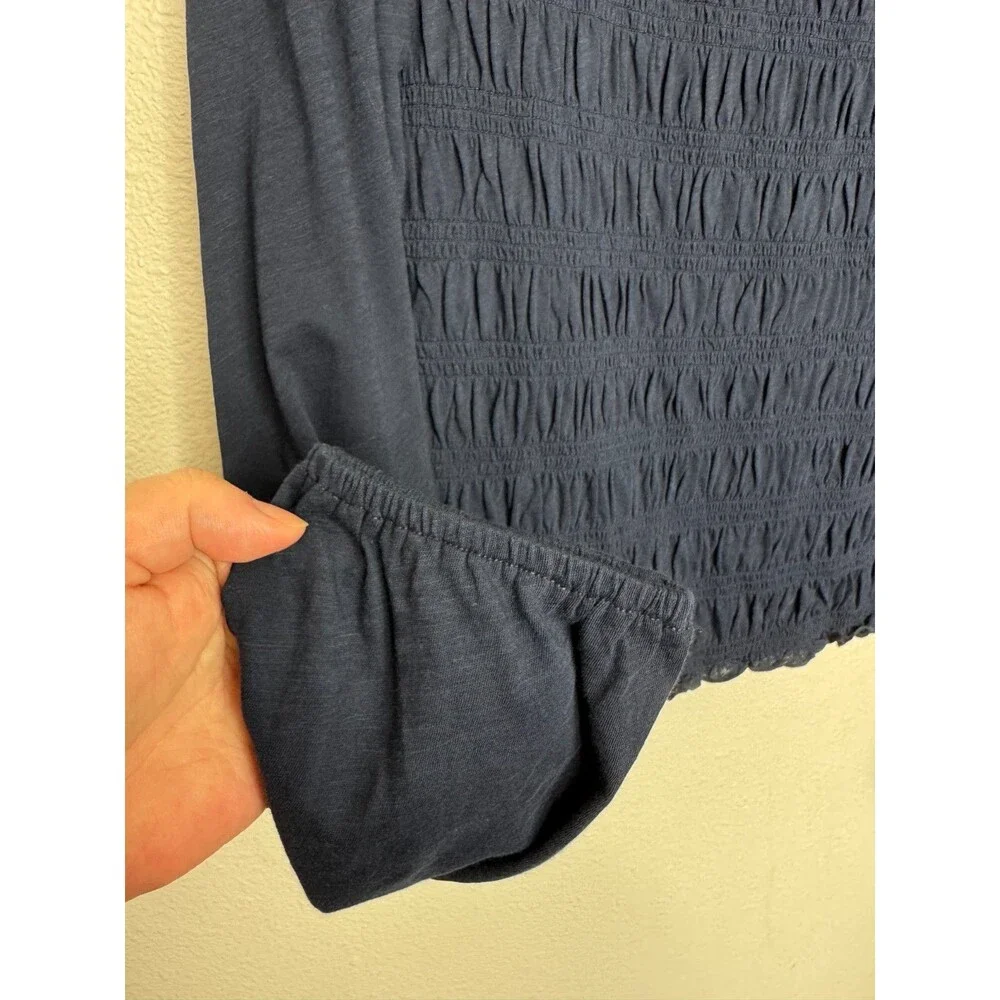 Madewell Large Smocked Boatneck Top Midnight Navy Cotton Puff Sleeves Ruffle NWT
